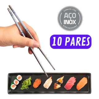 Kit 10 Pares Hashi (20 Palitos) Palitinho Japones Aço Inox Resistente Higiênico para Comida Japonesa Oriental