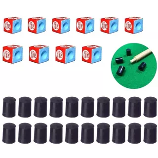 PONTEIRA DE TACO E GIZ AZUL KIT PARA SINUCA BILHAR SNOOKER C/ 20 Ponteiras + 10 Giz Azul