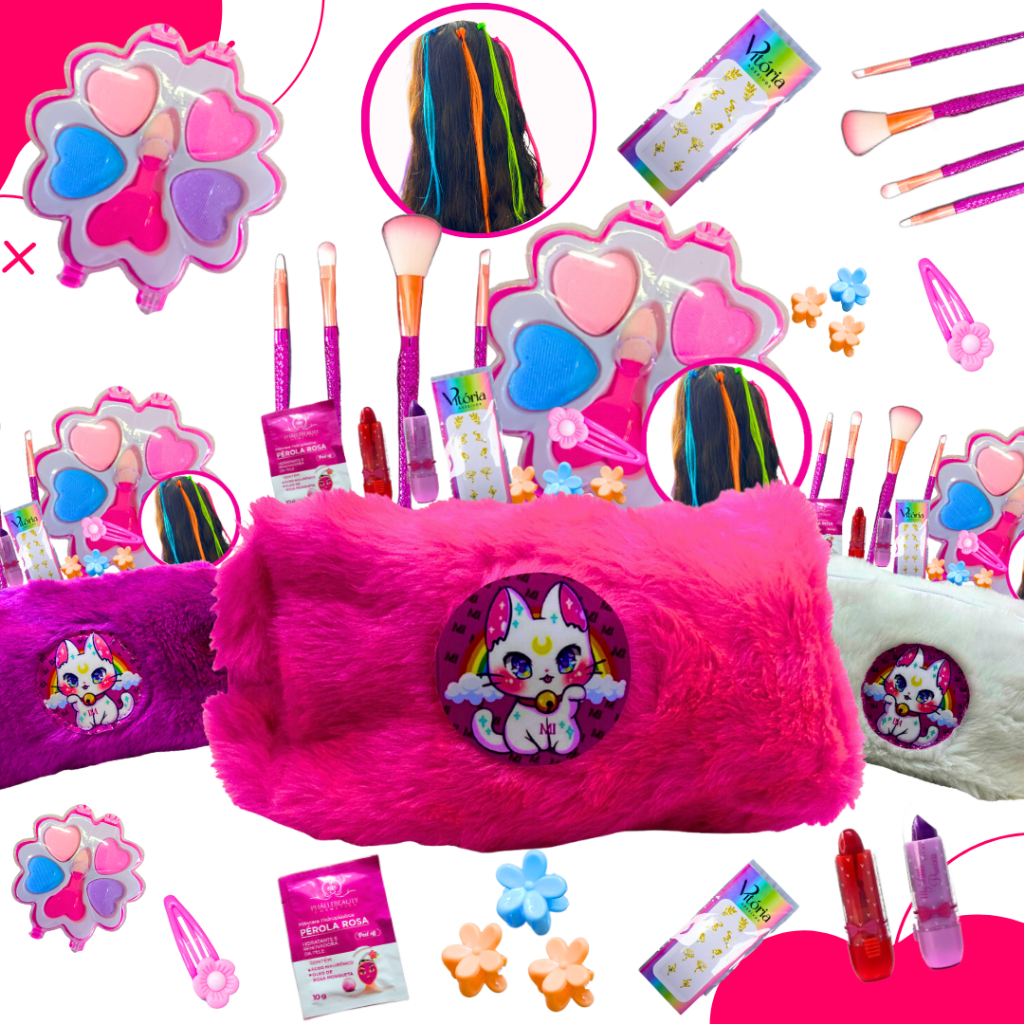 Kit Maquiagem Gatinho Infantil Completa Make