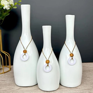 Kit Trio de Vasos Decorativos Premium em Cerâmica - Com Pingentes - Enfeites para Sala