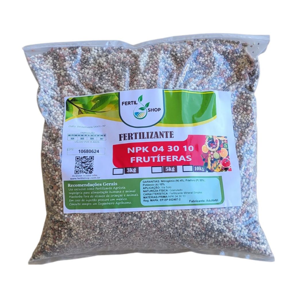 Adubo Completo Fertilshop Npk 04 30 10 - 3kg - Especial para Frutíferas ...