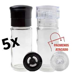 5 Moedores de Pimenta do Reino Pote de Tempero de Vidro Moedor de Sal Grosso e Especiarias Pote de Vidro 100ml Cozinha