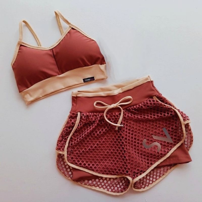 Conjunto Academia Premium Short Dublo + Top Poliamida