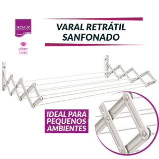 Varal Sanfonado Retrátil de parede ideal para pequenos espaços e apartamentos Secalux branco