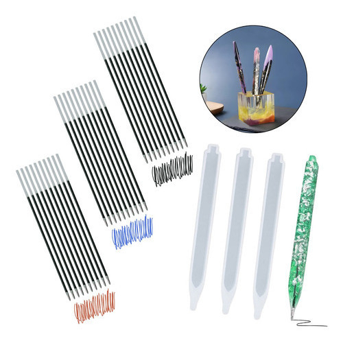 3 Molde De Silicone E 30 Refil Carga Caneta Resina Epóxi