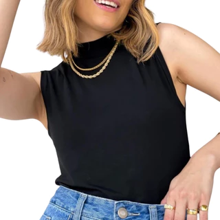 Blusa Regata Básica Feminina Gola Alta Elegante Estilosa