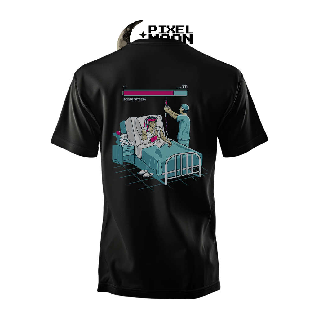 Camiseta Street Fighter Ryu Hospitalizado Geek, Nerd, Gamer, Animes, Luta, Retro, Arcade