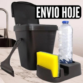 KIT LIXEIRA PARA PIA + PORTA DETERGENTE + RODINHO DE PIA CONJUNTO LIXEIRA PEQUENA PIA LIXEIRINHA