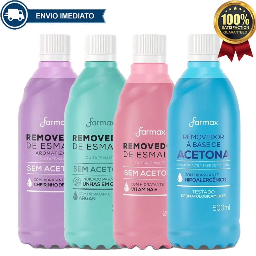 Removedor de Esmalte Sem Acetona Farmax 500ml Vit E, Uva e Argan para ...
