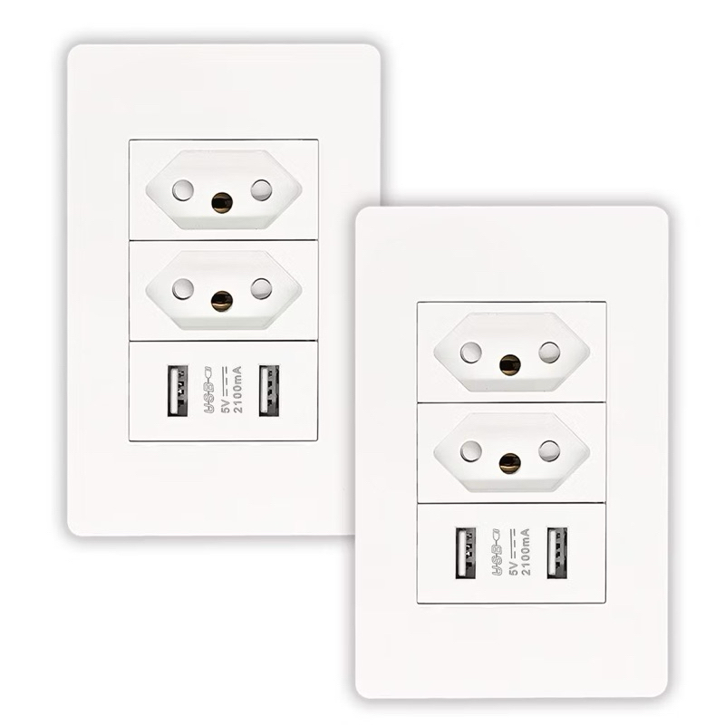 Kit 2 Tomada Usb Parede Duo Bivolt Dupla Conjunto Carregador Alimentação-envio imediato
