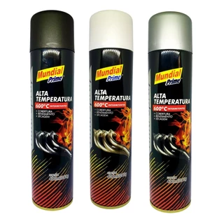 Tinta Spray Alta Temperatura Automotiva 400mlMUNDIAL PRIMER-Até 600°C-Motor Escapamento