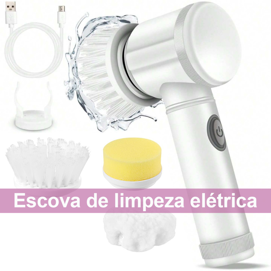 Escova Eletrica de Limpeza 5 em 1 Sem Fio Limpador Multiuso Pratico Para Cozinha Banheiro prático