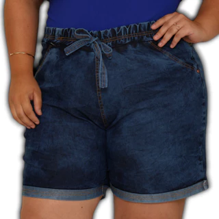 Bermuda Short Jeans Com Elastico e Elastano Com Bolsos E Reguladores
