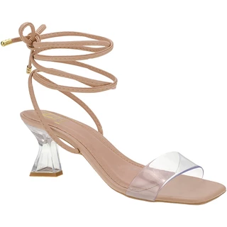 Sandália Gladiadora Amarração Salto Taça Cristal Vinil Transparente Feminina 233-002