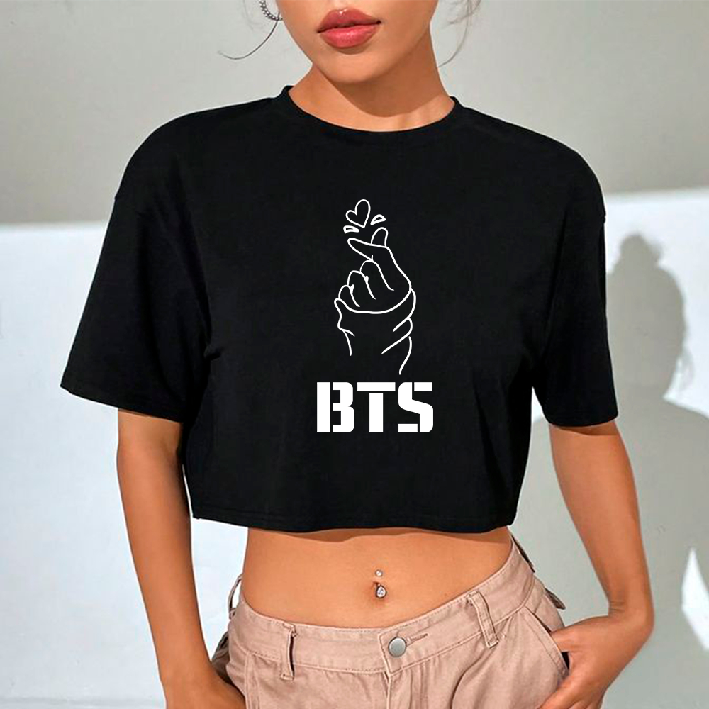 Blusa Feminina Cropped Bts Kpop Coração Coreano Simbolo Army Fandom ...
