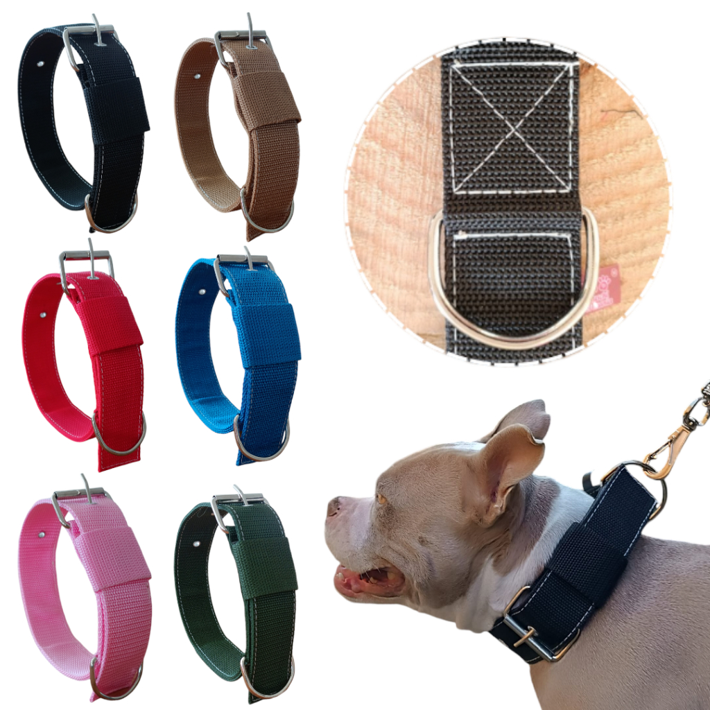 Coleira Para Cachorro Ajustável Fita Larga Costurada Dupla Reforçada ...