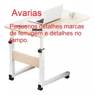 MESA MULTIUSO NOTEBOOK AJUSTAVEL CAFE SOFA CAMA COM RODAS COMPUTADOR HOME OFFICE COMPUTADOR BRANCA AVARIAS PEQUENAS MARCAS DE FERRUGEM E DETALAHES NO TAMPO NÃO INFLUENCIAM NO USO.