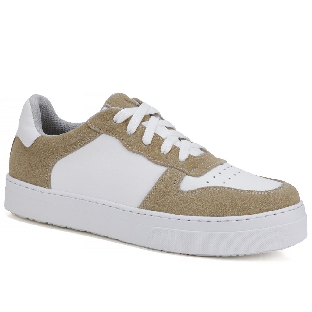 Tênis Casual Feminino Gutt Couro Legitimo Branco Cinza