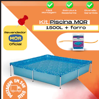 Piscina Infantil Quadrada Estruturada + Forro 1500 Litros Mor