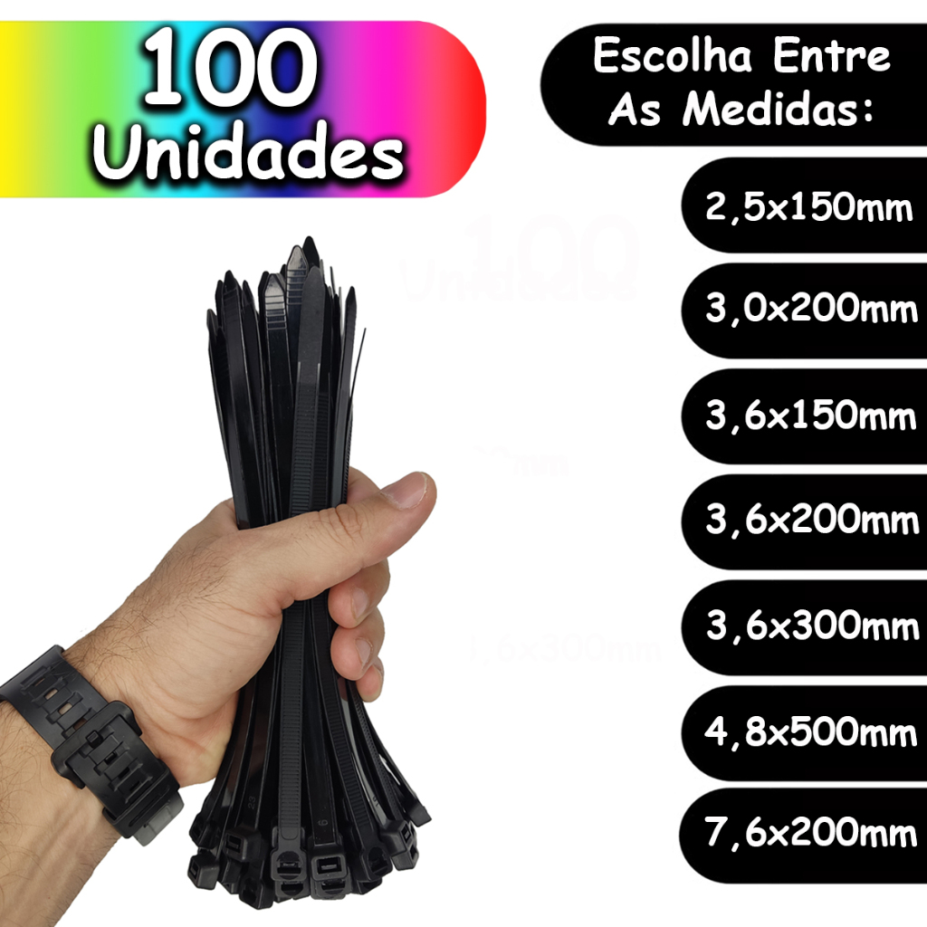 100 Unidades Abraçadeira Presilha Enforca Gato Cinta Plástica Lacre Nylon - Escolha As Medidas