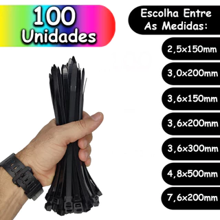 100 Unidades Abraçadeira Presilha Enforca Gato Cinta Plástica Lacre Nylon - Escolha As Medidas