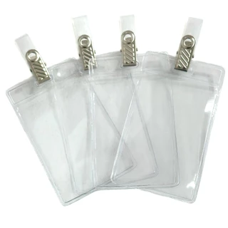 Kit Porta Crachá PVC Cristal 58x89mm + Presilha Jacaré com Alça Leitosa