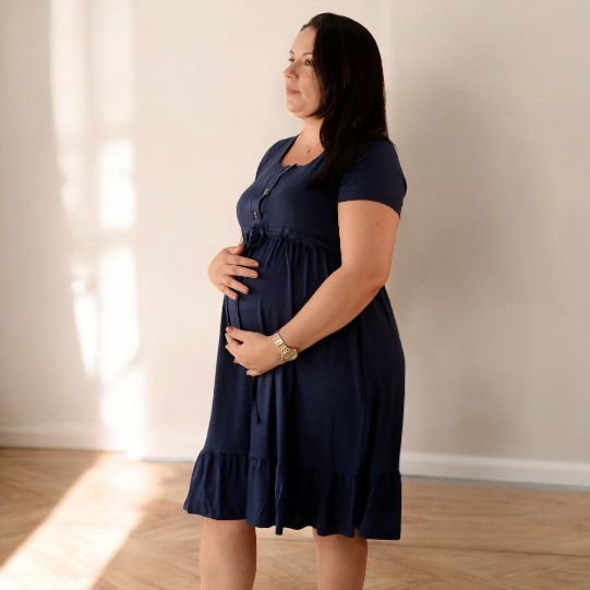 Vestido Gestante Soltinho Fresco de Malha Com Botões Para