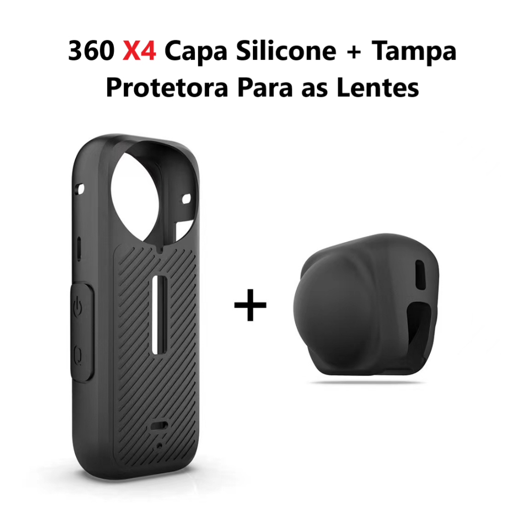 Capa Case Silicone Para Câmera Insta 360 X4 + Tampa Protetora Para as Lentes