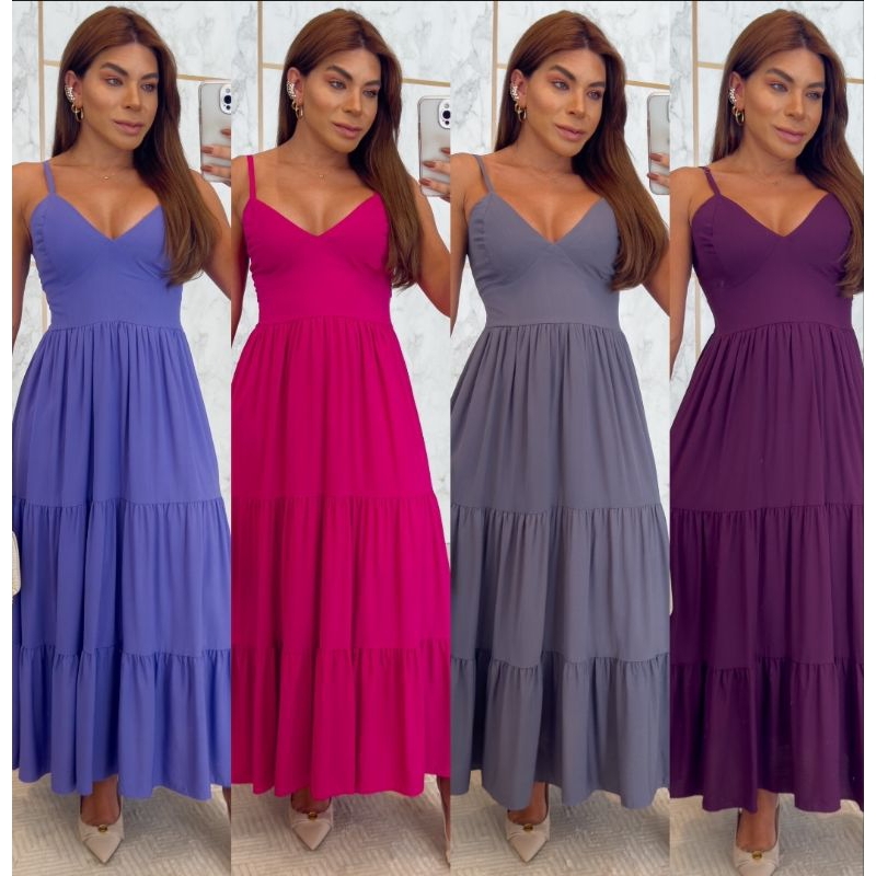 vestido liso longuete longo no tecido viscolinho. forrado