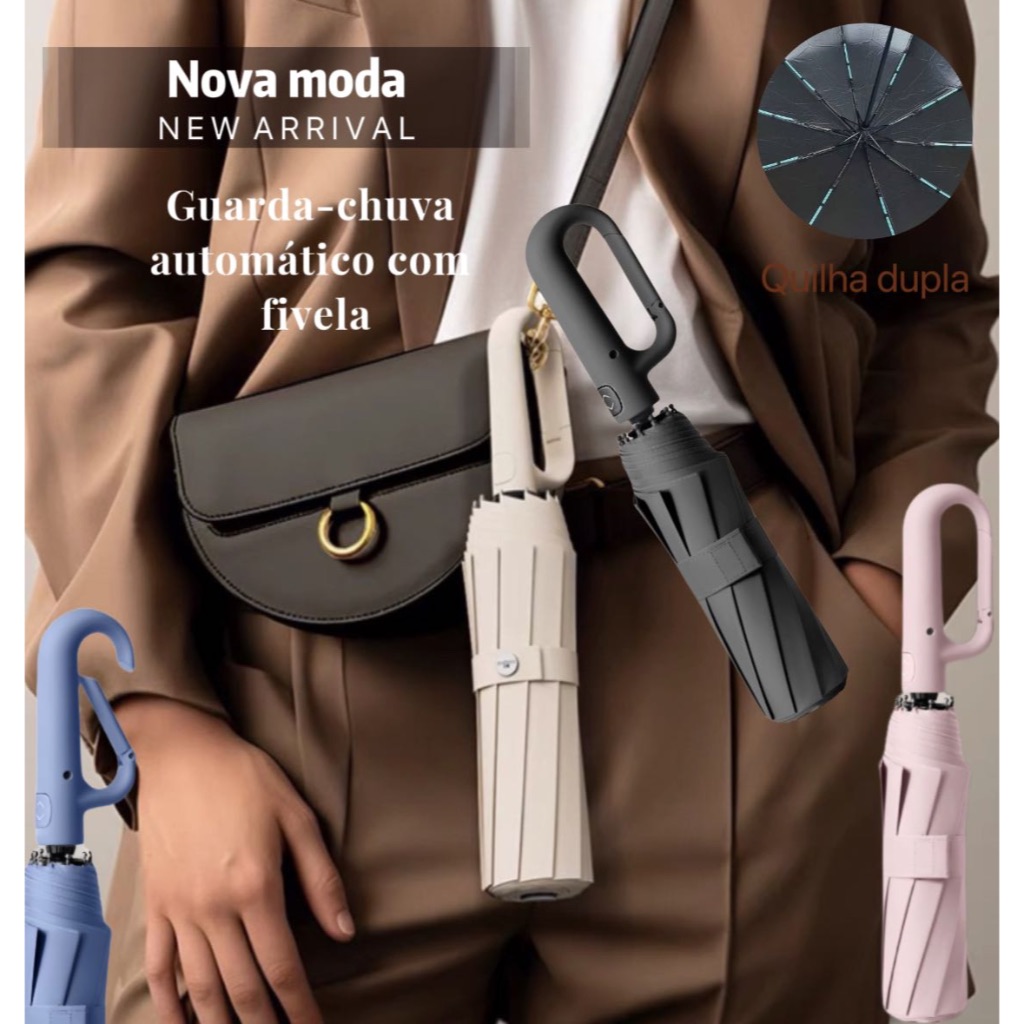 Novo Guarda Chuva Automático com fivela Abre E Fecha Reforçado Contra Vento Proteção Solar Blackout