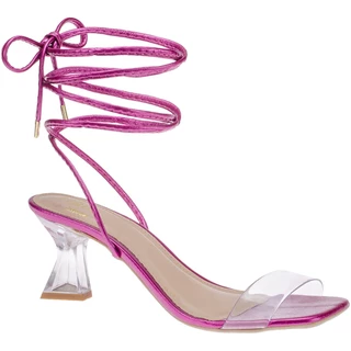 Sandalia Feminina Salto Taça Cristal Vinil Transparente Moda Blogueira Amarraçao 233-002