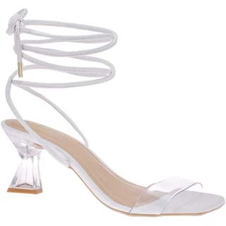 Sandalia Feminina Salto Taça Cristal Vinil Transparente Moda Blogueira Amarraçao 233-002
