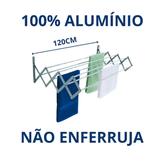 Varal Sanfonado de Parede Retratil 120 Cm Aluminio Alta Qualidade Não Enferruja - Bitenfer Varais