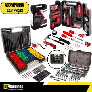 Kit Ferramentas 142 Peças + 340 Peças Buchas Bits E Brocas Max Drill - Titanium/Fasterr