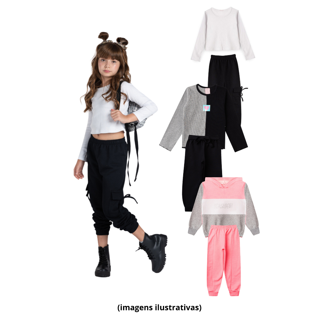 Kit Sortido 6 Peças de Roupas Infantis Feminino Inverno - 3 Casacos + 3 Calças