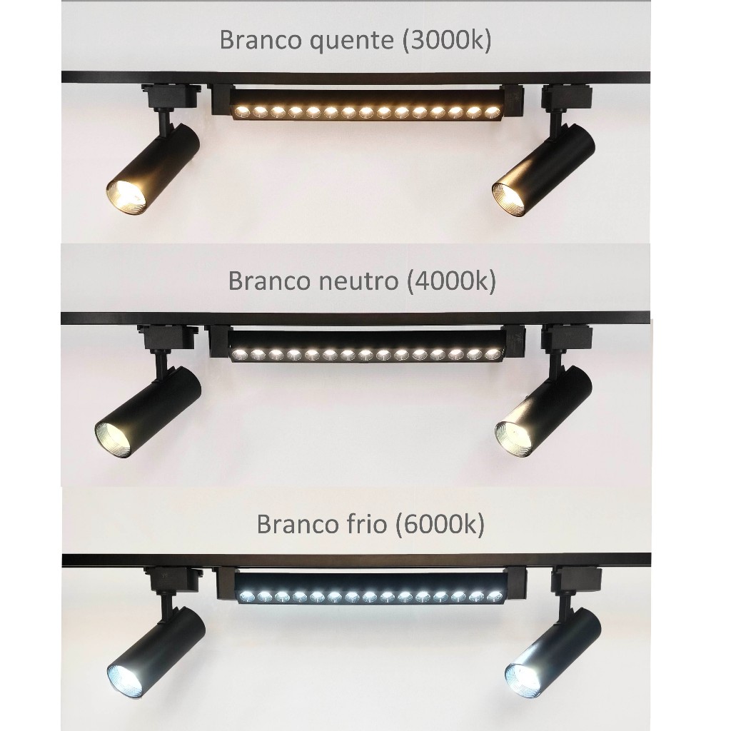 Kit 1 m de Trilho + 2 Spot de trilho 20W Acabamento Preto/Branco + 1 Pontual 30W Acabamento Preto/Branco