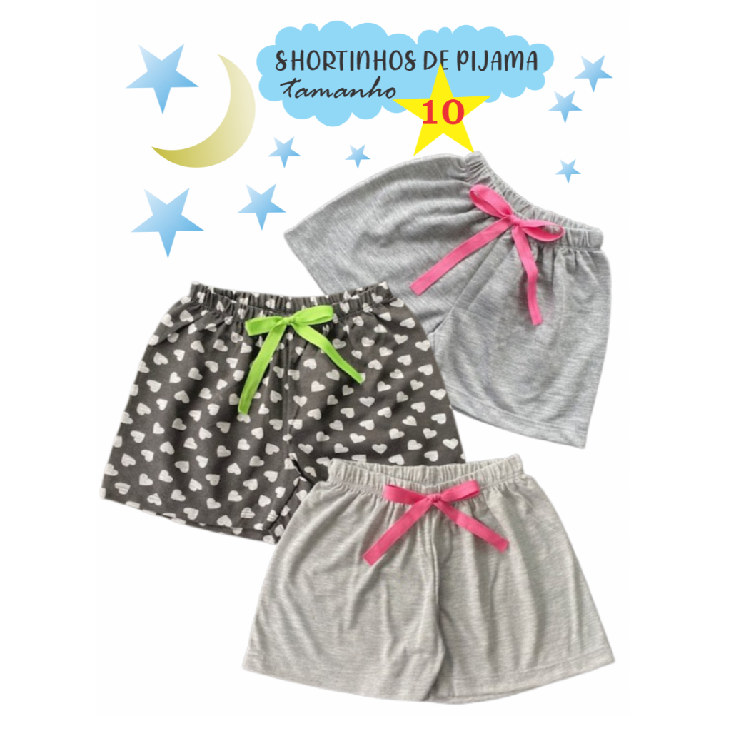 Kit Com 3 Shorts De Pijama Infantil Feminino Tamanho 10 Promoção