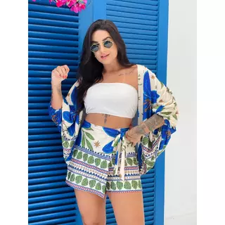 CONJUNTO MORGANA - Conjunto Feminino - Kimono e short saia