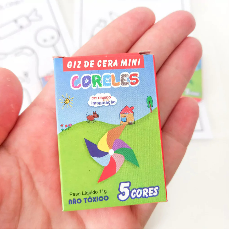 Kit 10 caixas Giz de Cera 5 Cores Mini P/ Lembrancinha + 20