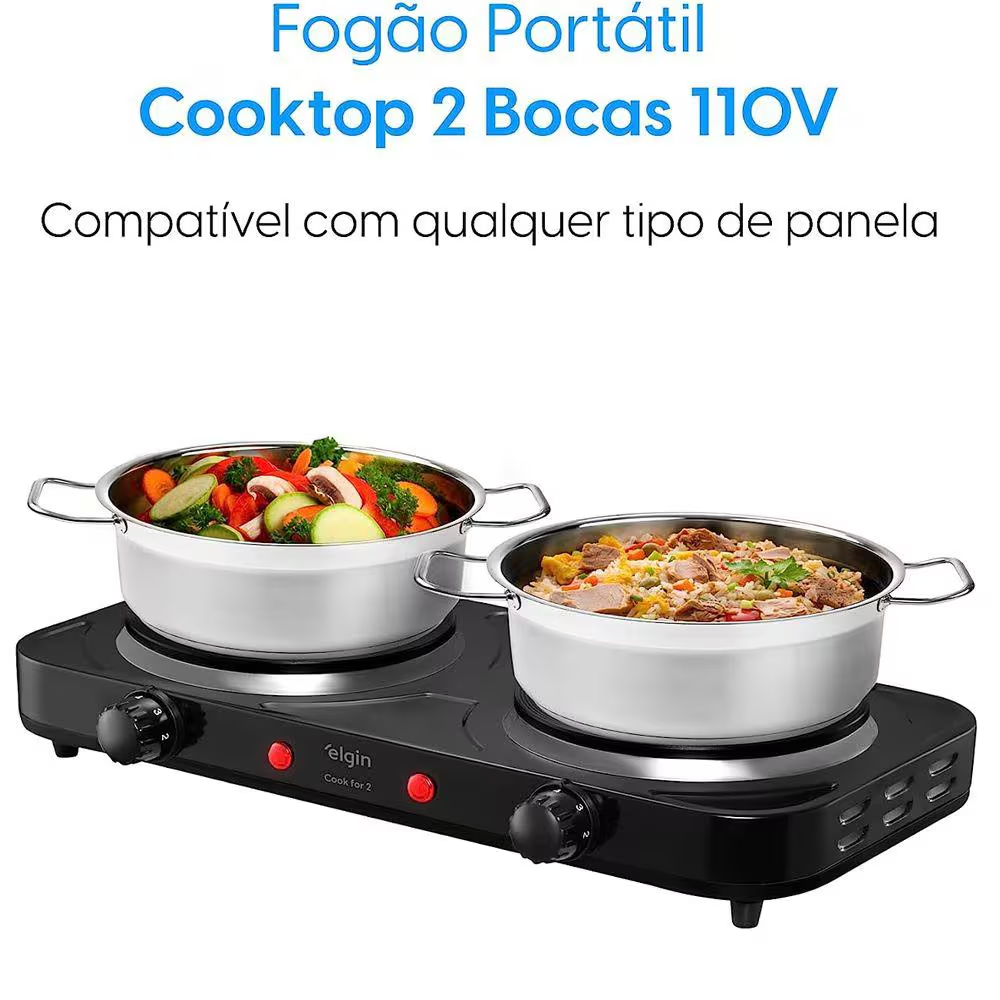 Fogão Elétrico Portátil 127v Indução 2 Bocas 2000w 42FOG1001000 Elgin