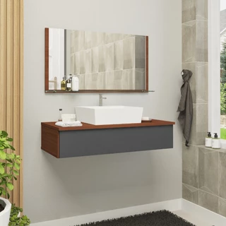 Conjunto Jaspe MDF gabinete banheiro 80 cm com cuba e espelheira