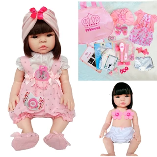 Boneca Bebê Mamãe Reborn Realista Bolsa + 28 Itens para Presente
