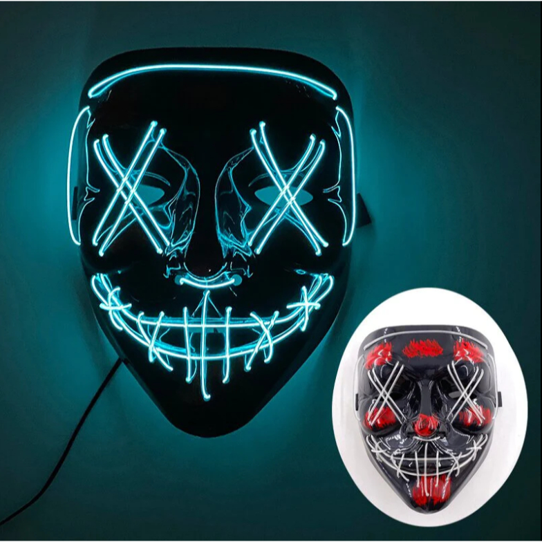 OUILA Máscara LED de Halloween, paquete de 2 unidades, máscara luminosa de neón con 3 modos de luz, para hombre, mujer, cosplay, Halloween, carnaval