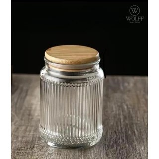 WOLFF POTE DE VIDRO COM TAMPA DE BAMBU LINES 530ML POTE HERMÉTICO