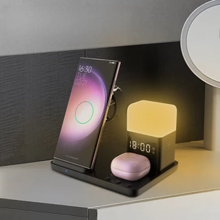6 em 1 Carregador sem fio para celular de 15 W com funções de luz noturna de mesa e despertador-Z18