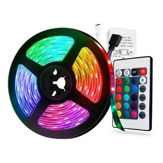 Fita de LED 2835 RGB Multicolorida 54 LED 5M 12V IP20 COM Controle Remoto e Fonte Inclusos