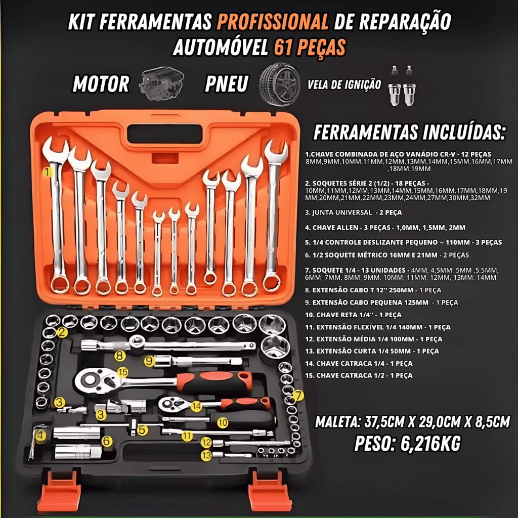 Maleta Estojo Kit Ferramentas Completa Kit 61 Chave Catraca Jogo De ...