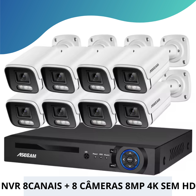 Kit Câmeras de Segurança ASECAM POE 4K 8MP Externa com Áudio