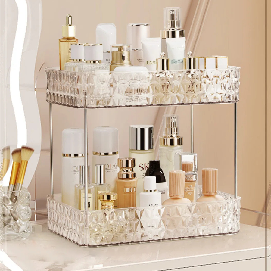 Prateleira Diamante Organizador Tipo Acrílico Porta Maquiagem Beleza Banheiro Cozinha 2 Andar Luxo