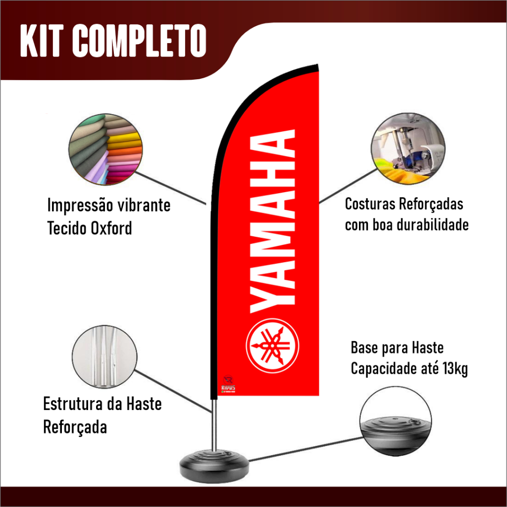 Wind Banner Yamaha Bandeira Dupla face - kit completo Haste, Base e ...